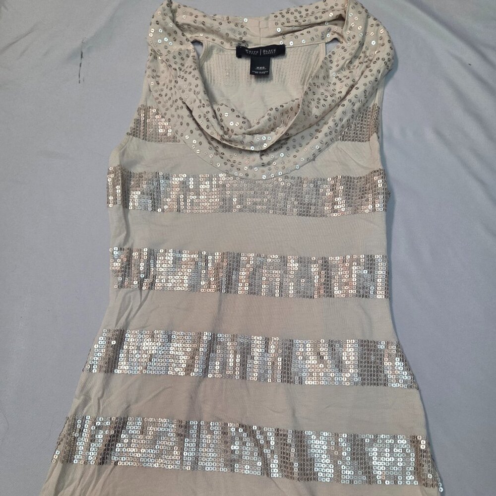 White House-90s Sparkling Sequin‎ Striped Sleeveless Top with Cowl Neck SIZE XXS